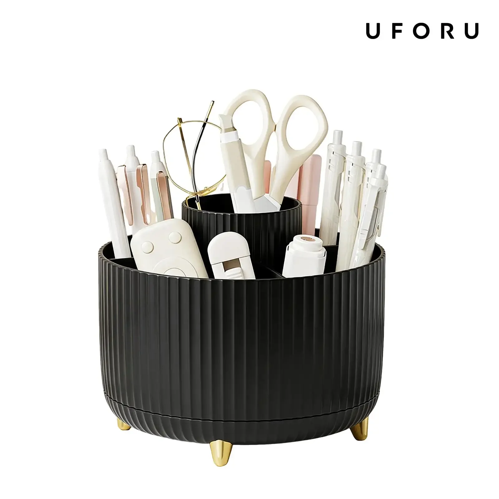 Luxury Skincare Organizer - 360도 회전 메이크업 정리함 고급 스트라이프
