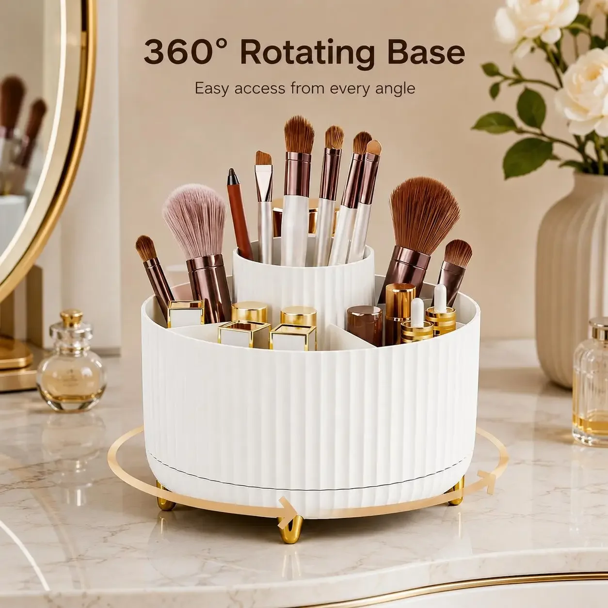 360도 회전 메이크업 정리함 고급 스트라이프 화장품  - Luxury Skincare Organizer 리뷰 및 가격